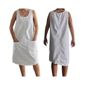 VTG 90s Denim & Co White Denim Overall Dress M USA Sleeveless Boxy Cottagecore